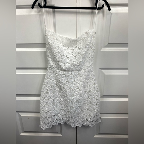 Lucy in the Sky Dresses & Skirts - Crochet Eyelet Floral Dress White Strappy Open Back Romantic Baddie Party Small